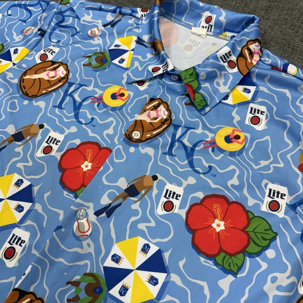 Kansas City Royals Miller Lite Hawaiian Shirt Adult M Blue Pool Party Button Up